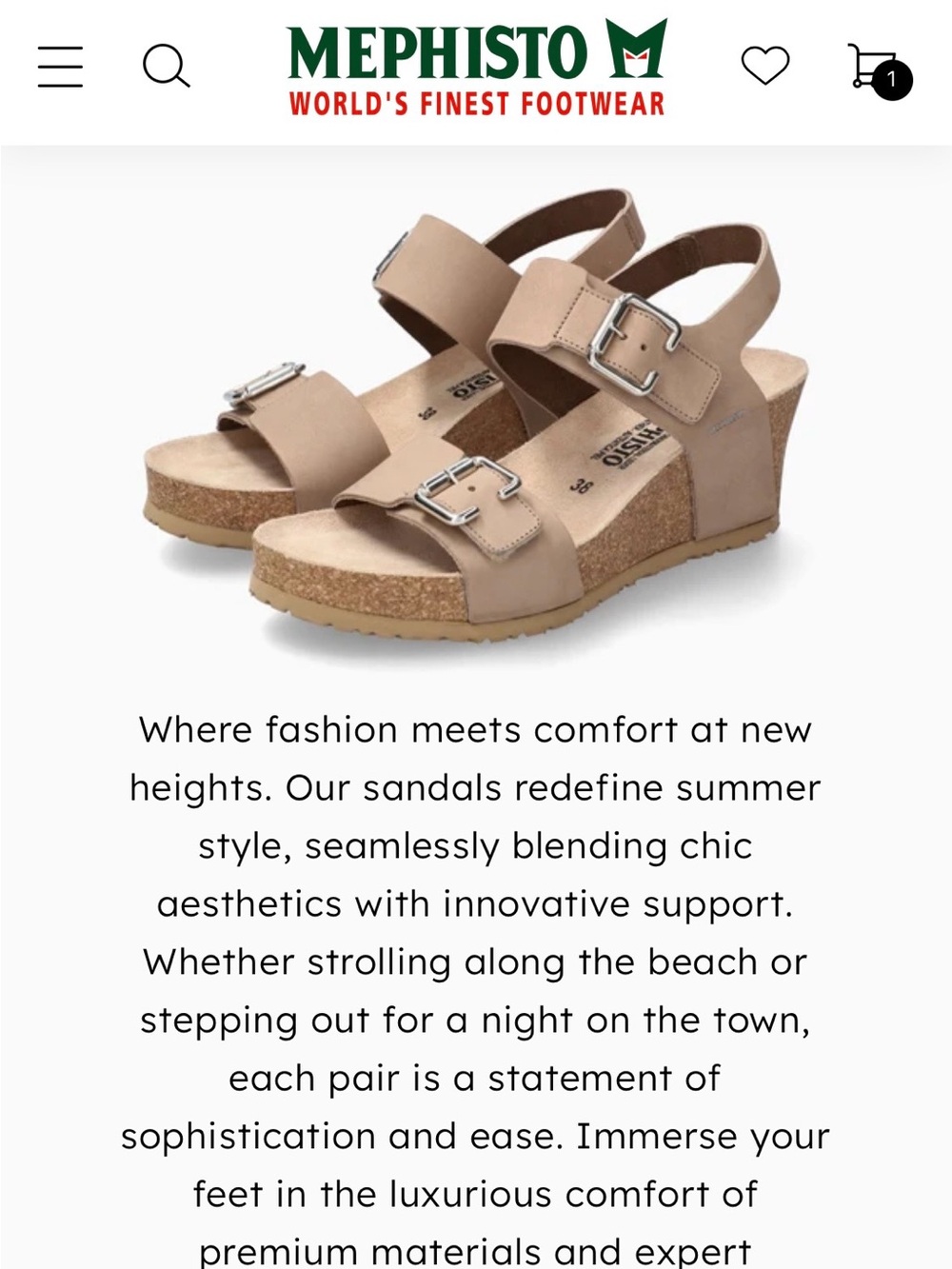 Mephisto Women's Light Taupe Cork Wedge Sandals with Gold tone Buckles